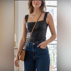 NWT WEWOREWHAT Off-The-Shoulder Faux Leather Corset. Size 6. Sold on revolve